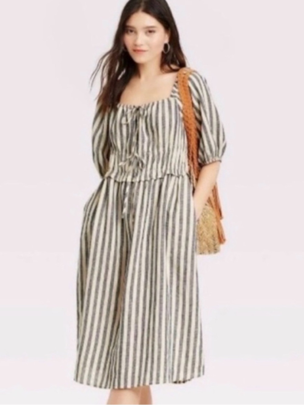 Universal Thread Striped Midi Dress in Cream and Black
